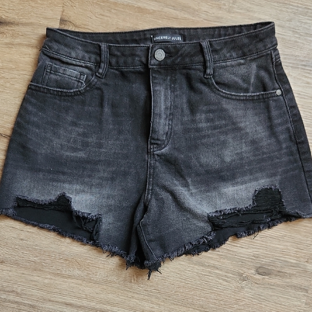 Sincerely Jules Black Distressed Frayed Denim Shorts